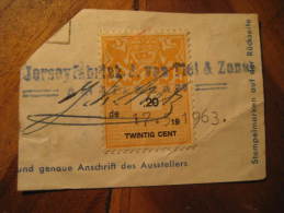1963 Amsterdam 20 Cent. Je Maintiendrai On Piece Fragment Revenue Fiscal Tax Postage Due Official Netherlands Holland - Fiscale Zegels