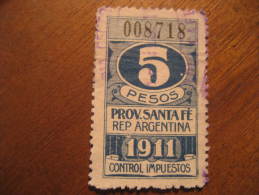 1911 SANTA FE 5 Pesos Control Impuestos Revenue Fiscal Tax Postage Due Official Argentina - Servizio