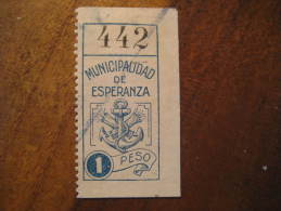 Municipalidad De ESPERANZA 1 Peso Ancla Anchor Revenue Fiscal Tax Postage Due Official Argentina - Dienstzegels