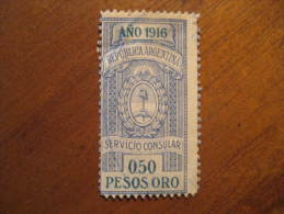 1916 Servicio Consular 0,50 Pesos Oro Gold Revenue Fiscal Tax Postage Due Official Argentina - Service