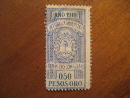 1916 Servicio Consular 0,50 Pesos Oro Gold Revenue Fiscal Tax Postage Due Official Argentina - Oficiales