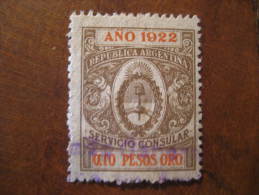 1922 Servicio Consular 0,10 Pesos Oro Gold Revenue Fiscal Tax Postage Due Official Argentina - Oficiales