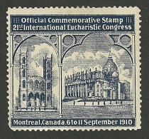 B07-09 CANADA Montreal 1910 Eucharistic Congress Churches Blue MH Crease - Vignette Locali E Private