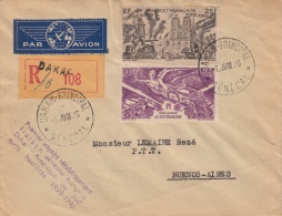 Lettre Recommandée 7.VI.1946 Premier Voyage Liaison Française Dakar - Amérique Du Sud - Briefe U. Dokumente