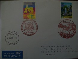Japan 2 Difference Pictorial Scenic Landscape Redbrown Postmark From Kanazawa On 1 Cover To France - Covers & Documents