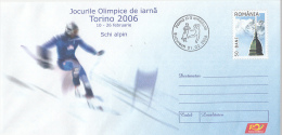 4135FM- SKIING, WINTER OLYMPIC GAMES, TORINO'06, COVER STATIONERY, OBLIT FDC, 2006, ROMANIA - Invierno 2006: Turín