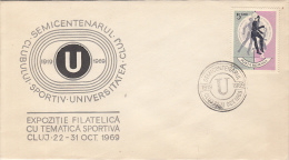 4160FM- CLUJ NAPOCA UNIVERSITY SPORTS CLUB, SOCCER, SPECIAL COVER, 1969, ROMANIA - Lettres & Documents