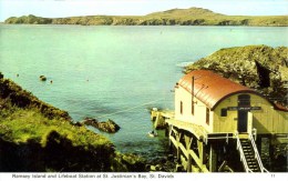 DYFED - ST DAVIDS - RAMSEY ISLAND AND LIFEBOAT STATION AT ST JUSTINIAN'S BAY   Dyf-251 - Pembrokeshire