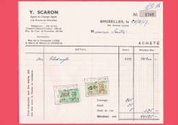 TIMBRES FISCAUX  50 FB Et 5 FB - Yvon SCARON - Agent De Change - Bruxelles - 1957 - Souche Achat Action RHODENFO (4141) - Documents
