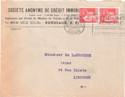 3456 BORDEAUX BOURSE Lettre Ob Meca Flier 1940 Utilisez La Poste Aerienne Caviardée Dreyfus BOR504 Paix 50c Rouge Yv 283 - Briefe U. Dokumente