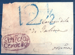 PONTEVEDRA , D.P. 16 , FRONTAL PREFILATÉLICO  CIRCULADO DESDE CERDEDO , TIZÓN Nº 1 - RRR , PORTEO - ...-1850 Prephilately