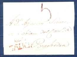 1822 - 26 , PONTEVEDRA , D.P. 16 , ENVUELTA CIRCULADA ENTRE REDONDELA Y PONTEVEDRA , TIZÓN Nº 3 - ...-1850 Prephilately