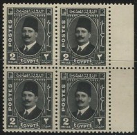 EGYPT POSTAGE 1936 - 1937 KING FUAD / FOUAD BLOCK 4 STAMP X 2 MILL POSTES - MILLEMES BLACK MARGIN MNH STAMPS ** SG #234 - Unused Stamps