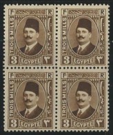 EGYPT POSTAGE 1927 - 1937 KING FUAD / FOUAD BLOCK 4 STAMP X 3 MILL - MILLEMES PALE BROWN MNH** - FRENCH ISSUE SG #150 - Unused Stamps