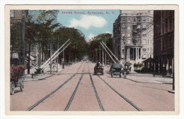Syracuse New York USA - James Street - Old Cars - Railway - 2 Scans - By Rudolph Bros. - Syracuse