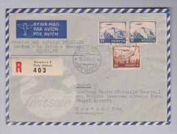 Schweiz Flugpost 1948-11-13 R-Erstflugbrief Genf-Basrah Iraq - Andere & Zonder Classificatie