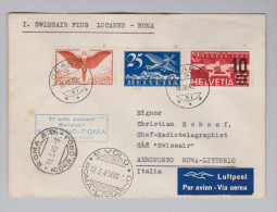 Schweiz Flugpost 1.Swissairflug 1940-03-18 Locarno-Rom Frankatur - Primi Voli