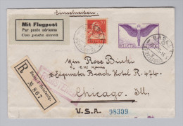 Schweiz Flugpost 1925-05-25 R-Brief Nach Chicago - Erst- U. Sonderflugbriefe