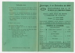 Portugal, Braga, Bom Jesus, Barragem Caniçada - Excursão Da C.P. 1961, Horário, Timetable, Comboio, Train  (2 Scans) - Europe