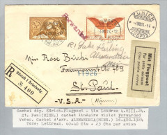 Schweiz Flugpost 1924-08-04 R-Flugpost Brief Forwarded St.Paul M - Eerste Vluchten