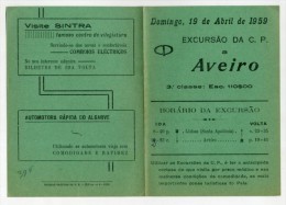 Portugal, Aveiro - Excursão Da C.P. 1959, Horário, Timetable, Comboio, Train  (2 Scans) - Europe