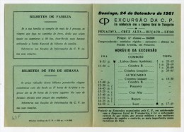 Portugal, Penacova, Cruz Alta, Bussaco, Luso - Excursão Da C.P. 1961, Horário, Timetable, Comboio, Train  (2 Scans) - Europa