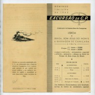 Portugal, Lisboa A Braga, Bom Jesus, Barragem - Excursão Da C.P. 1962, Horário, Timetable, Comboio, Train  (2 Scans) - Europa