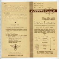 Portugal, Lisboa A Coimbra - Excursão C.P. 1962, Horário, Timetable, Comboio, Train  (2 Scans) - Europe