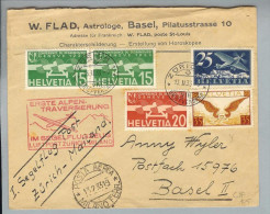 Schweiz Flugpost 1933-02-13 Erste Alpentraversierung Im Segelflugzeug - Premiers Vols