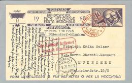 Schweiz Flugpost 1928 Bundesfeier FP-GS Befördert Nach München - Primi Voli