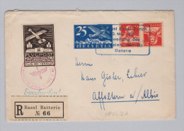 Schweiz Flugpost 1925-05-10 R-Flugbrief SF 25.2d Basel-Zürich Nach Affoltern Am Albis - Erst- U. Sonderflugbriefe