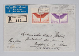 Schweiz Flugpost 1938-06-24 Zürich-Chappelle(Bruxelles) R-Luftpost Mit Zu#F11+F12z - Unused Stamps
