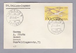 Schweiz Flugpost 1949-04-27 St Gallen Nach Lugano ET Mit 1.50 Pro Aéro - First Flight Covers