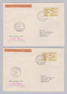 Schweiz Flugpost 1949-04-29 2 Pro Aero Briefe Mit Zu#45 Lugano-Chaux-de-Fonds - First Flight Covers