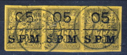 S. Pierre Et Miquelon 1885 - 91 N. 9 C. 05 Su C. 35 Sovrastampato SPM Bellissima STRISCIA DI 3 USATI Catalogo € 420 - Used Stamps