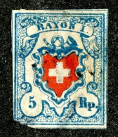 9966  Switzerland 1851 Zumstein #17 II 1.04 (o)  Michel #9 II PFII Posthorn Beschdigt - 1843-1852 Federal & Cantonal Stamps