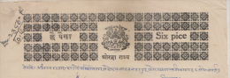 ORCHHA State  6 Pies  Stamp Paper Type 4 # 89918 Inde Indien India  Fiscaux  Revenue - Orcha