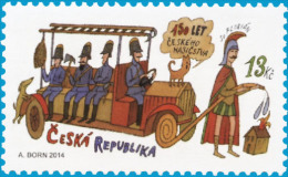 Czech Rep. / Stamps (2014) 0801: 150 Years Of Czech Firefighters (firefighters; Fire Truck; Dog; Cat) Painter Adolf Born - Neufs