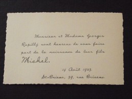 22 SAINT-BRIEUC - Faire-Part De Naissance De Michel RAPILLY - Le 14 Août 1923 - A VOIR ! - Nascita & Battesimo