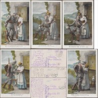 Delcampe - Allemagne 1918. 5 Cartes En Franchise Militaire. Soldat Et Sa Femme. Baiser, Cruche D'eau, Roses, Téléphone (censure) - Télécom