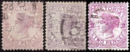 Etat De VICTORIA  1884-86  -  YT  85 Lilas - 85 A Mauve Foncé Et  92 Violet - Les 3 Two Pence   - Oblitérés - Gebraucht