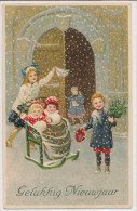 BAUMGARTEN?, NEW YEAR, CHILDREN IN SNOW, SLED  EX Cond. Litho PC, Used,  1929, UNSIGNED - Baumgarten, F.