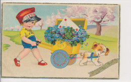 BAUMGARTEN?, LITTLE BOY WHEELBARROW OF FLOWERS, PUPPY DOG,  EX Cond. Litho PC, Used,  1934, UNSIGNED - Baumgarten, F.