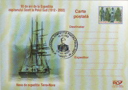 39541- CAPTAIN SCOTT ANTARCTIC EXPEDITION, SHIP, POSTCARD STATIONERY, 2002, ROMANIA - Expéditions Antarctiques