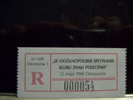 Poland Mint Special Registered Label 6th Meeting Club Collectors May 23th 1998 In Ostrzeszow (Sonder R-Zettel) - Cartas & Documentos