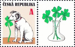 Czech Rep. / Stamps (2014) 0796 K2P: Good Luck (Sitting Dog Nibbling Cloverleaf); Painter: Jiri Sliva - Neufs