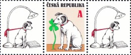 Czech Rep. / Stamps (2014) 0796 K1L+K1P: Good Luck (Sitting Dog Nibbling Cloverleaf); Painter: Jiri Sliva - Unused Stamps