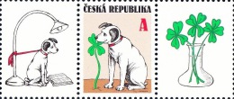 Czech Rep. / Stamps (2014) 0796 K1L+K2P: Good Luck (Sitting Dog Nibbling Cloverleaf); Painter: Jiri Sliva - Neufs