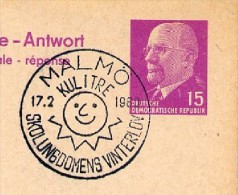 WINTER'S VACATION MALMÖ 1969 On East German Postal Card With Reply P74 - Other & Unclassified