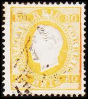 1871. Luis I. 80 REIS Perforated 12½. Orangeyellow. (Michel: 40ybB) - JF193347 - Used Stamps